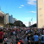 Bikers gather at the Obelico in Buenos Aires for Critical Mass