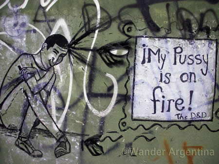 graffiti in Buenos Aires that says 'My Pussy is on Fire'